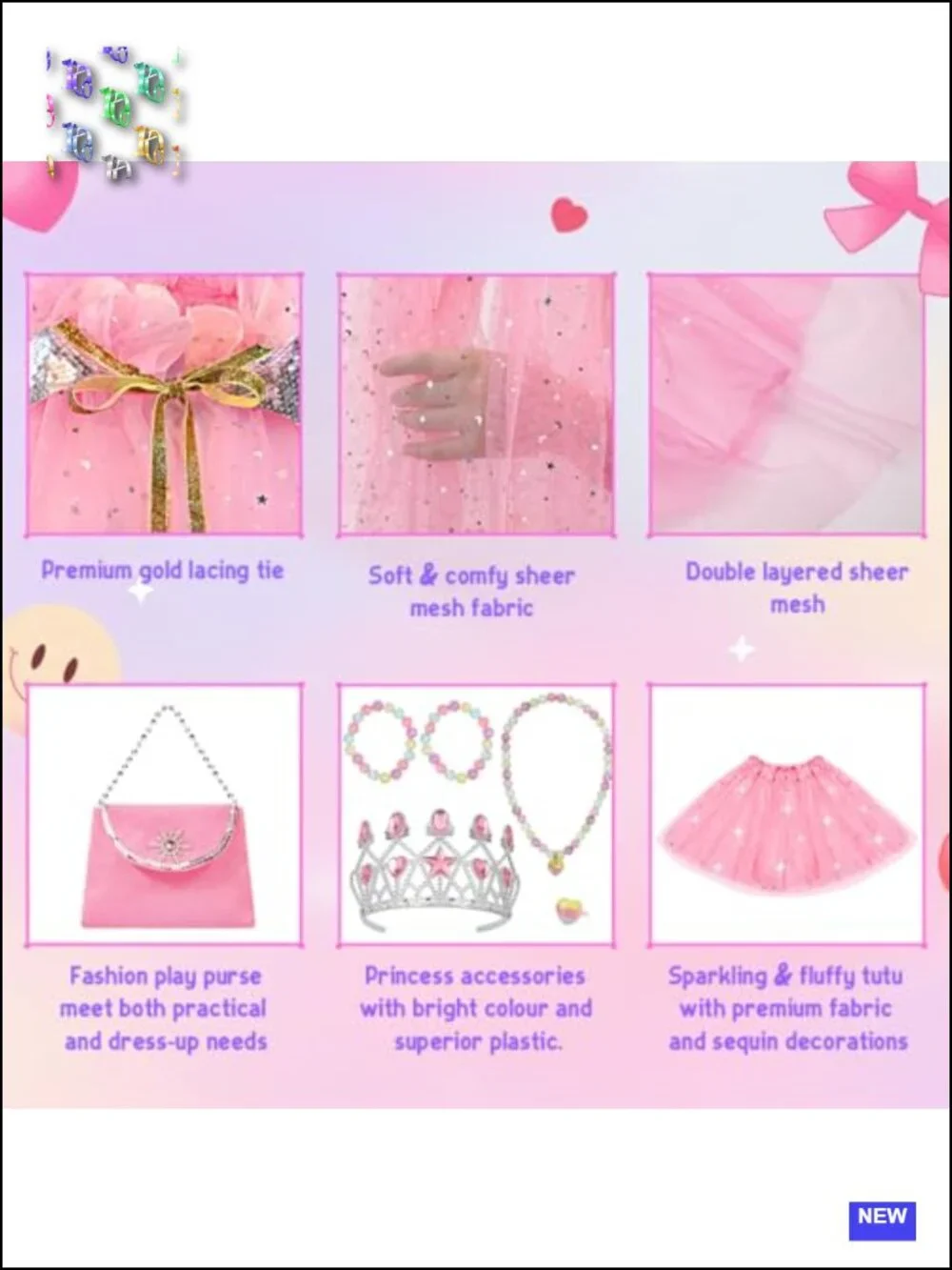 Girls Princess Cape & Tutu Dress Up Set with Light-Up Crown Wand Necklace